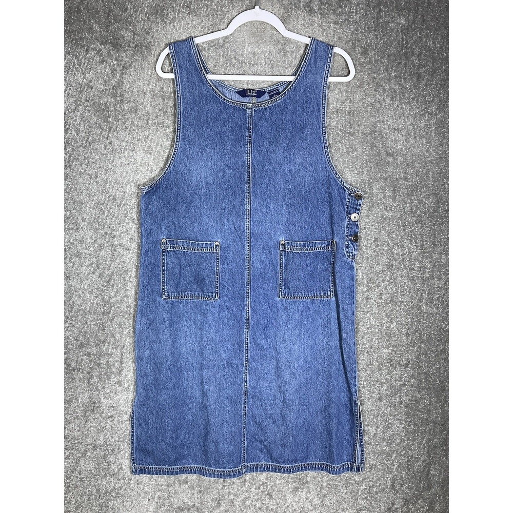 Vintage DPS Petite Denim Jumper Dress Womens Size Large Petite Blue Pockets